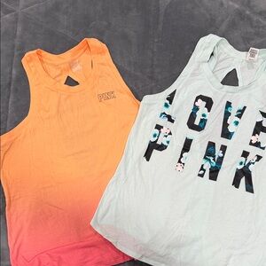 PINK Victoria's Secret Orange Gradient and Mint Floral Tank Tops